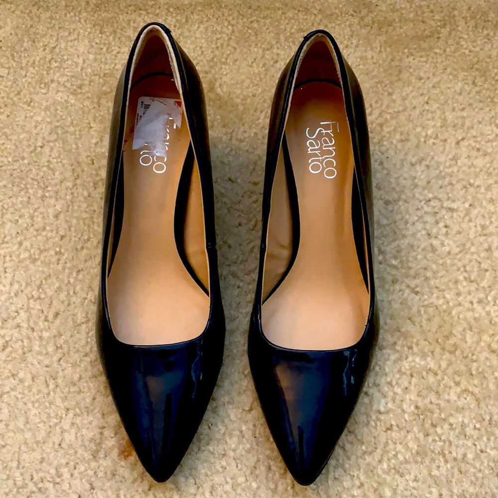 Franco Sarto patent leather navy blue block heels! Worn once - new gently used.